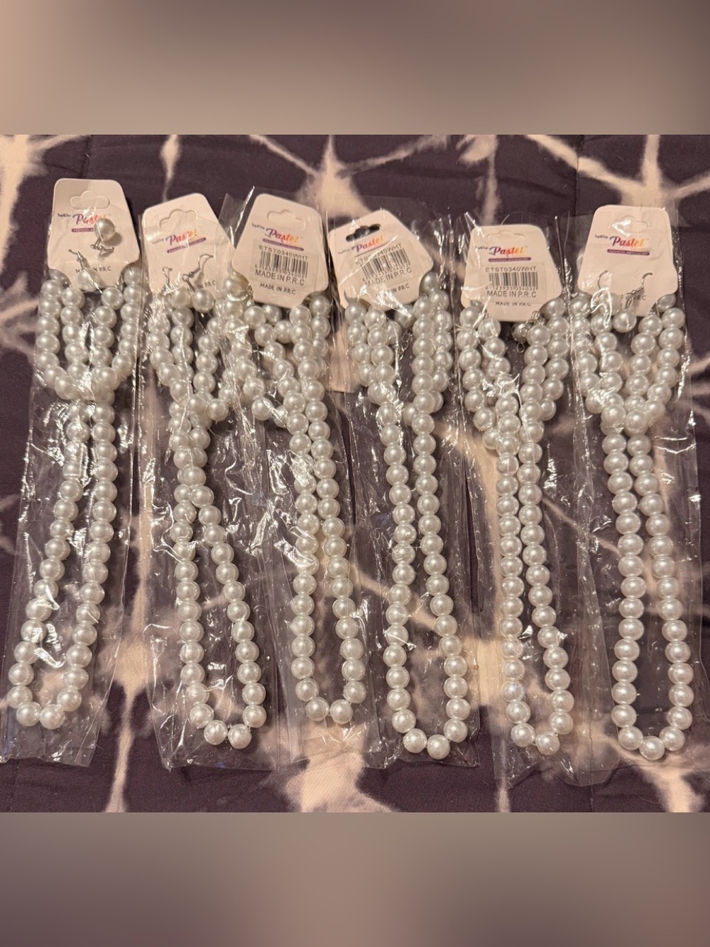 White Faux Pearl Earrings, Bracelet, Necklace - 6 Sets